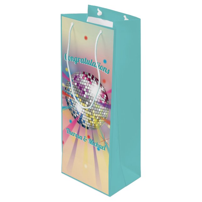 Bolsa Para Vino Disco Ball Baby Shower Groovy Pastel Rainbow (Angulo reverso)