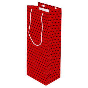 Bolsa Para Vino Diseño De Corazones Negras En Un Hermoso Rojo