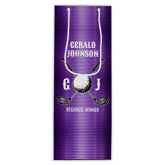 Bolsa Para Vino Diseño de monograma de golf de Líneas Metálicas Pú (Anverso)