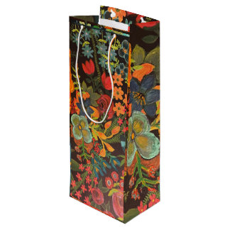 Bolsa Para Vino Diseño floral de pintura acrílica boho