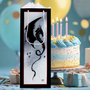 Bolsa Para Vino Dragón Tribal Negro Negro Flores Rojas y Azules