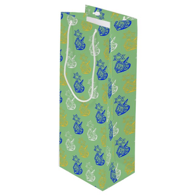 Bolsa Para Vino Dreidels + Stars Wine Gift Bag (Angulo Anverso)