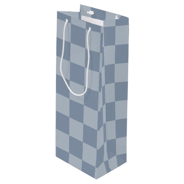 Bolsa Para Vino Dusty Blue Checkerboard (Angulo Anverso)