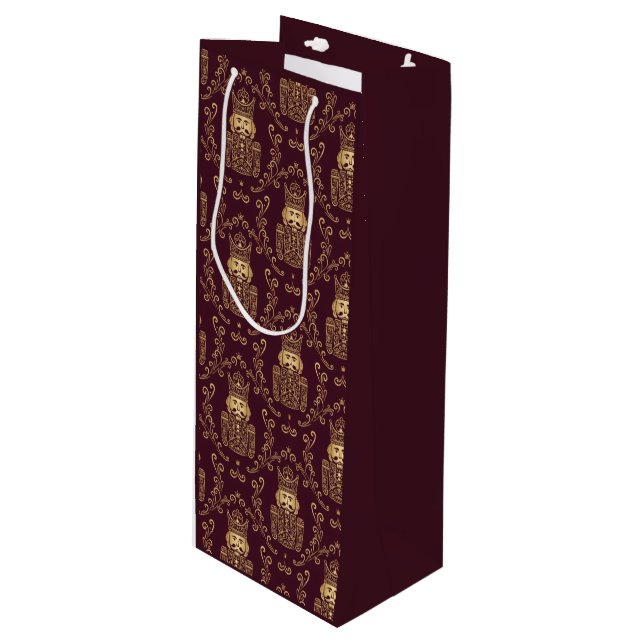 Bolsa Para Vino Elegant Gold Nutcracker Christmas Damask (Angulo Anverso)