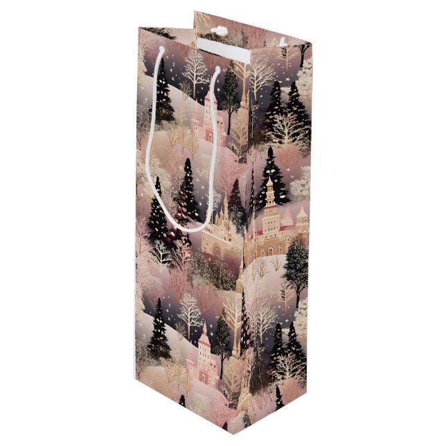 Bolsa Para Vino Elegant Pink and Black Christmas Village (Angulo Anverso)