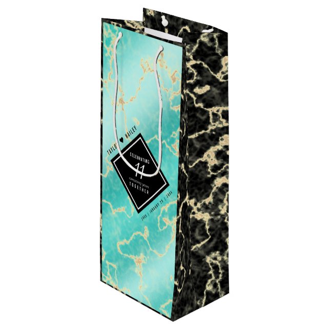 Bolsa Para Vino Elegante 11º Aniversario Boda Turquesa (Angulo Anverso)