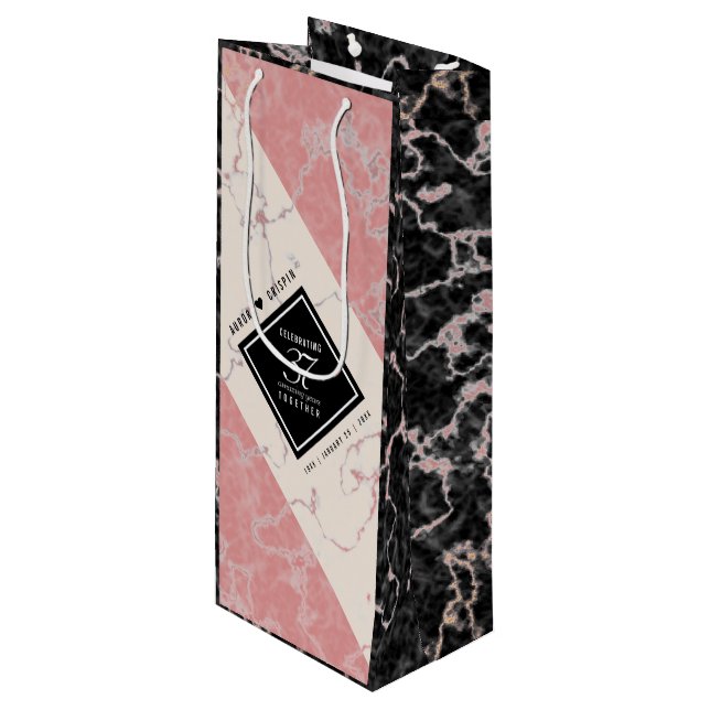 Bolsa Para Vino Elegante 37° Aniversario del Boda de Alabastro (Angulo Anverso)