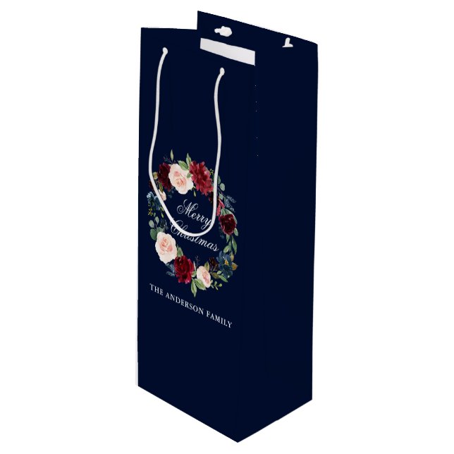 Bolsa Para Vino Elegante acuarela Floral Wreath Feliz Navidad (Angulo Anverso)