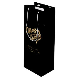 Bolsa Para Vino Elegante Black and Gold Look Script Feliz Navidad