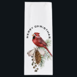 Bolsa Para Vino Elegante cardenal de Navidades hermosos festivos<br><div class="desc">Sofisticado diseño de un simple cardenal rojo en un cono de pino con Feliz Navidad por un lado y Feliz Año Nuevo por el otro. ¡Tradicional y hermosa!</div>