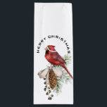 Bolsa Para Vino Elegante cardenal de Navidades hermosos festivos<br><div class="desc">Sofisticado diseño de un simple cardenal rojo en un cono de pino con Feliz Navidad por un lado y Feliz Año Nuevo por el otro. ¡Tradicional y hermosa!</div>