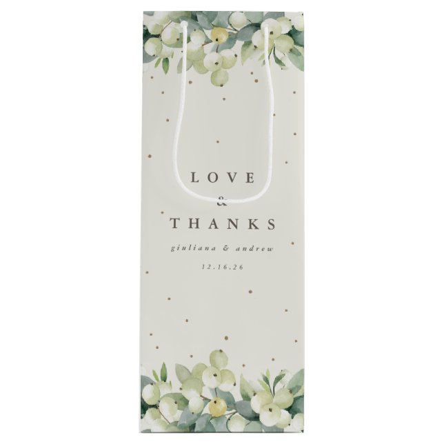 Bolsa Para Vino Elegante Cream Snowberry+Eucalyptus Boda de Invier (Anverso)