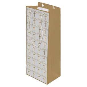 Bolsa Para Vino Elegante Cruz de Palma de Oro Baptismo Religioso
