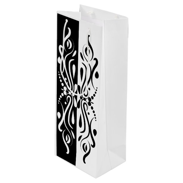 Bolsa Para Vino Elegante estilo Harlequin negro y blanco abstracto (Angulo Anverso)