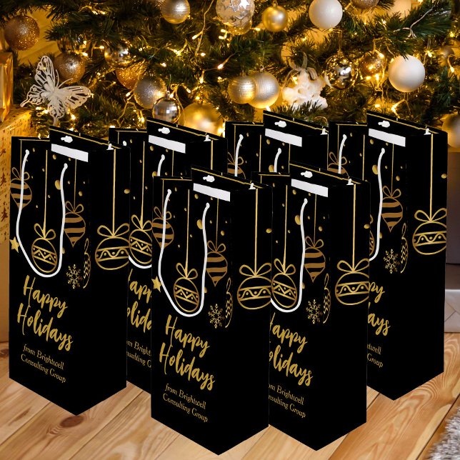 Bolsa Para Vino Elegante Felices Fiestas Negros Personalizado Oro (Subido por el creador)