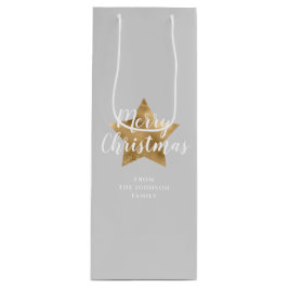 Bolsa Para Vino Elegante Gray Gold Star Feliz Navidad