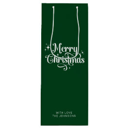 Bolsa Para Vino Elegante guión retro simple Feliz Navidad verde