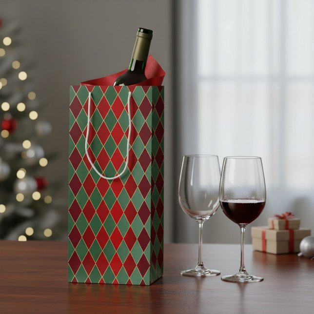 Bolsa Para Vino Elegante Harlequín Rojo Verde (Subido por el creador)