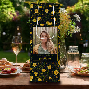 Bolsa Para Vino Elegante mariposa amarilla flor foto cumpleaños