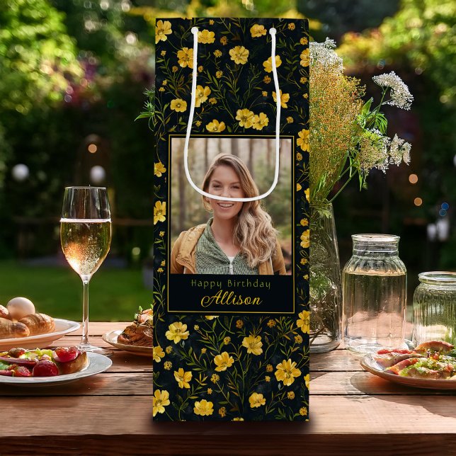 Bolsa Para Vino Elegante mariposa amarilla flor foto cumpleaños (Subido por el creador)