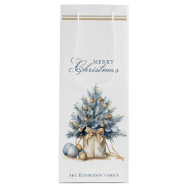 Bolsa Para Vino Elegante Merry Christmas Tree Gold Blue Custom Nam