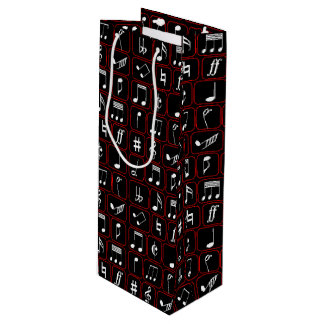 Bolsa Para Vino Elegante notas de música geométrica en blanco y ne