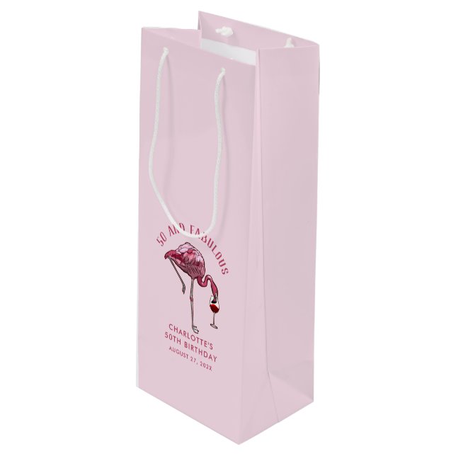 Bolsa Para Vino Elegante Novedad de Flamingo Rosado 50 cumpleaños (Angulo Anverso)