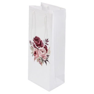 Bolsa Para Vino Elegante Peony Pink Burgundy Watercolor Floral