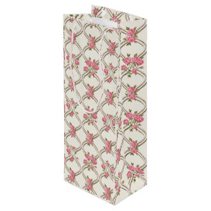 Bolsa Para Vino Elegante Renacimiento Rococó Rosa Floral y Enrejad