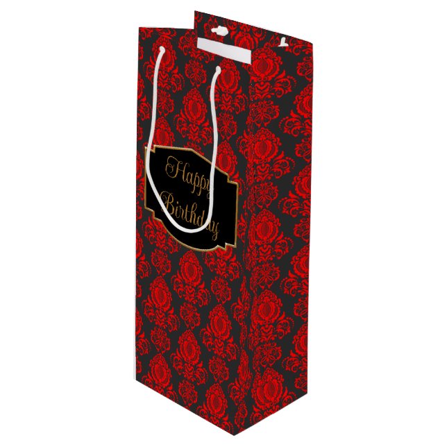 Bolsa Para Vino Elegante, Sofisticado Damask Personalizado (Angulo Anverso)
