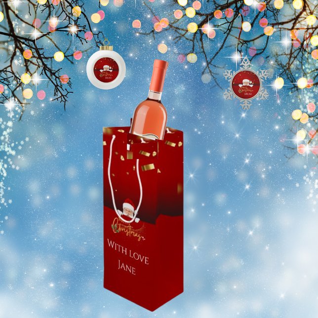 Bolsa Para Vino Elegante y personalizado Papá Noel Feliz Navidad (Subido por el creador)
