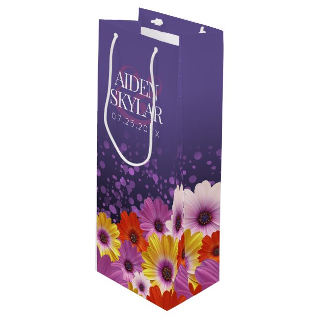 Bolsa Para Vino Elegantes Daisies con Boda Purpurina Púrpura (Angulo Anverso)