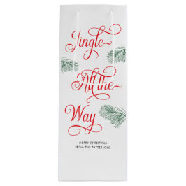 Bolsa Para Vino Elegantes Navidades de Greenery Red Calligraphy