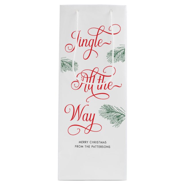 Bolsa Para Vino Elegantes Navidades de Greenery Red Calligraphy (Anverso)