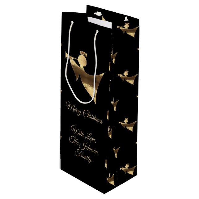 Bolsa Para Vino Elegantes Navidades Trumpet Angel Black Gold Look (Angulo Anverso)