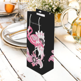 Bolsa Para Vino ¡Enhorabuena! Flamingo rosa negro moderno