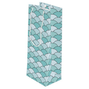 Bolsa Para Vino Escamas de dragón, abanicos, olas, Seigaiha, Azul