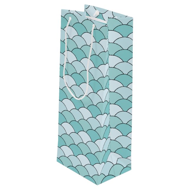 Bolsa Para Vino Escamas de dragón, abanicos, olas, Seigaiha, Azul (Angulo reverso)
