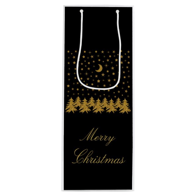 Bolsa Para Vino Espeluznante árbol de Navidad dorado, luna, estrel (Anverso)