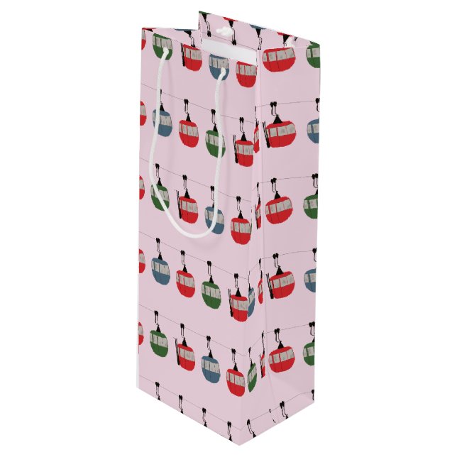Bolsa Para Vino Esquiador de Ilustracion con elevador de esquí ros (Angulo Anverso)