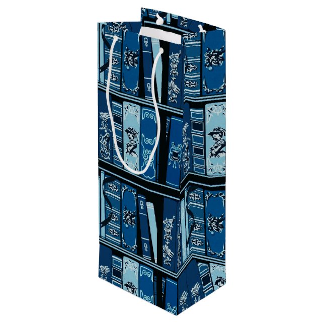 Bolsa Para Vino Estantes de libros azules libros antiguos (Angulo reverso)