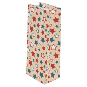 Bolsa Para Vino Estrellas rojas y azules, 4 de julio, fondo beige