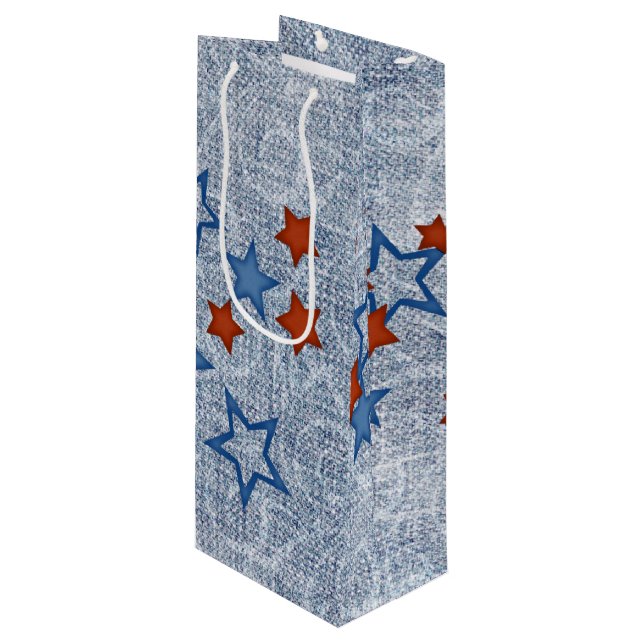 Bolsa Para Vino Estrellas sobre Denim (Angulo Anverso)