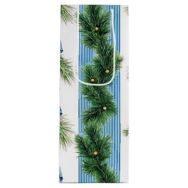 BOLSA PARA VINO EVERGREEN GARLAND BLUE HOLIDAYS BOWS & STRIPES