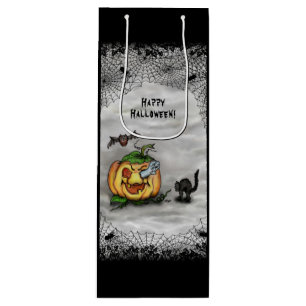 Bolsa Para Vino Fantasma, Gato, Bat y Calabaza, ¡Feliz Halloween!