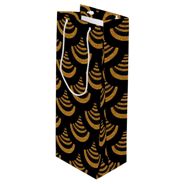 Bolsa Para Vino Faux Black & Gold Purpurina | Art Deco (Angulo Anverso)