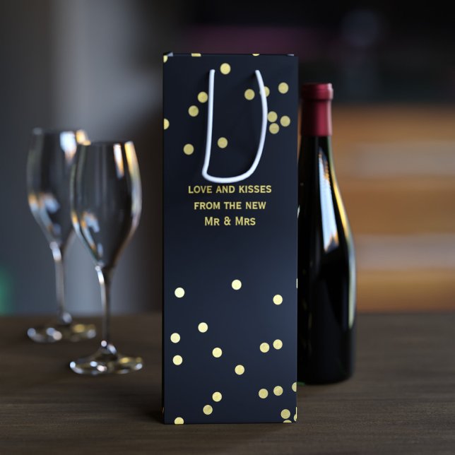 Bolsa Para Vino Faux Gold Confetti Dots Matte Black Wine Gift Bag (Subido por el creador)
