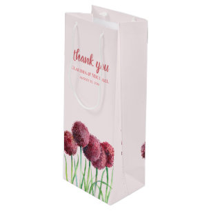 Bolsa Para Vino Favor de Boda Floral Acuarela Allium Rosa Púrpura