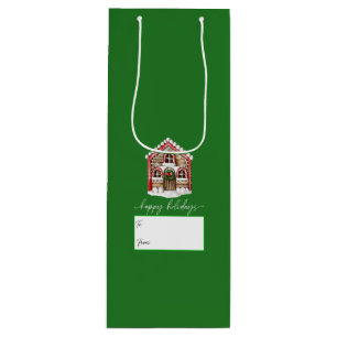 Bolsa Para Vino Felices fiestas Gingerbread House Navidades Green