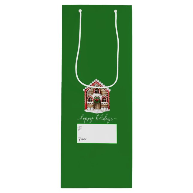 Bolsa Para Vino Felices fiestas Gingerbread House Navidades Green (Anverso)